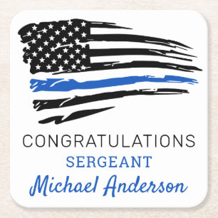 Thin Blue Line Flag Police Retirement Party Square Paper Coaster