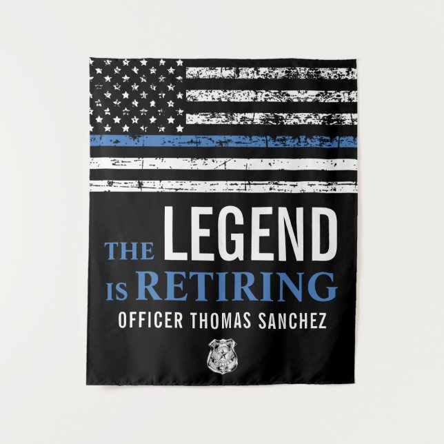 Thin Blue Line Flag Police Retirement Party Tapestry (Front)