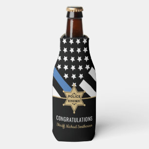 Thin Blue Line Flag Police Sheriff Retirement Bottle Cooler