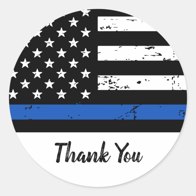 Thin Blue Line Flag Police Thank You Classic Round Classic Round Sticker (Front)