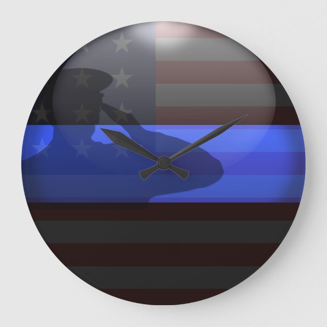 Thin Blue Line - Flag Salute Large Clock (Front)