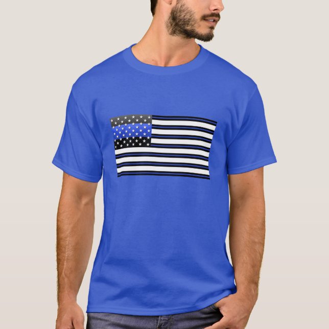 Thin Blue Line Flag - Stars, Stripes and Courage T-Shirt (Front)