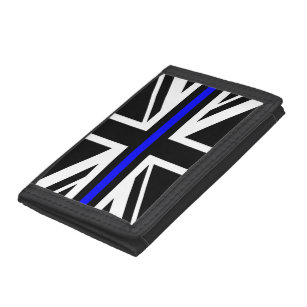 Thin Blue Line Flag united kingdom police cop symb Trifold Wallet