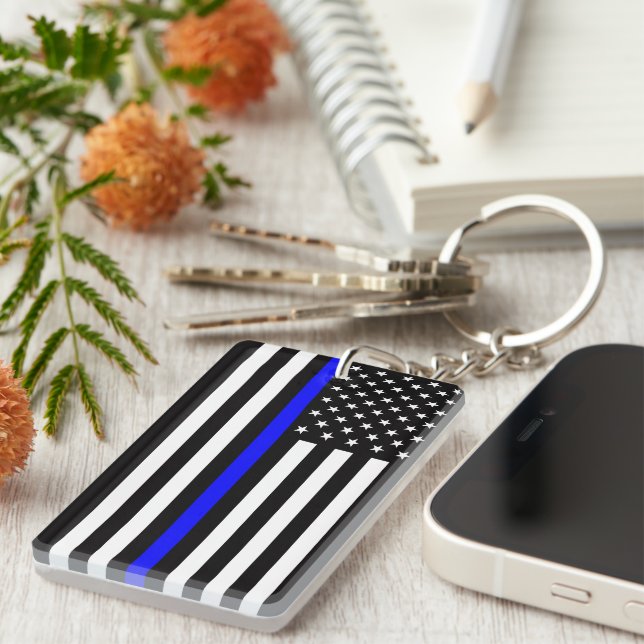 Thin Blue Line Flag (United States) Key Ring (Front Right)