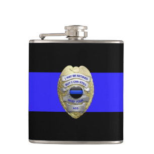 Thin Blue Line Funny Retired Police Badge Hip Flask