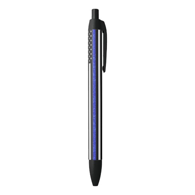 Thin Blue Line Glitter Flag Black Ink Pen (Bottom (Vertical))