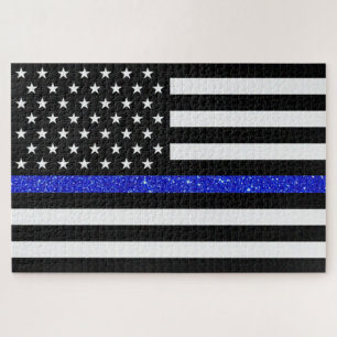 Thin Blue Line Glitter Flag Jigsaw Puzzle