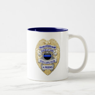 Thin Blue Line Glowing Button & Gold Badge Two-Tone Coffee Mug
