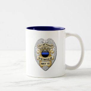 Thin Blue Line Glowing Button & Silver Badge Two-Tone Coffee Mug