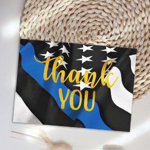 Thin Blue Line Gold Script Police Thank You Business Card
