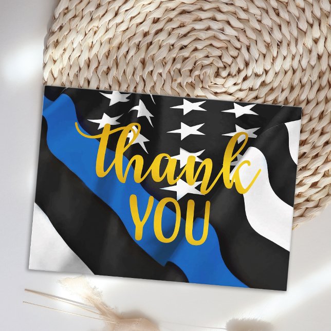 Thin Blue Line Gold Script Police Thank You Business Card (Creator Uploaded)