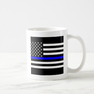 Thin Blue Line Graphic on a US American Flag Coffee Mug