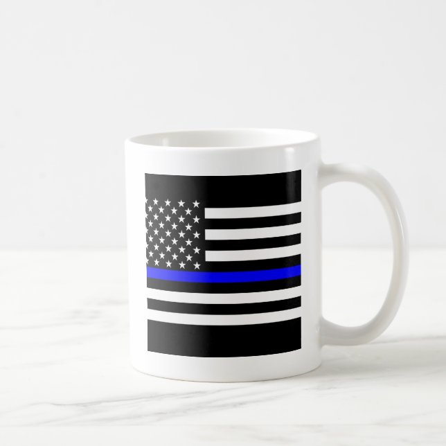 Thin Blue Line Graphic on a US American Flag Coffee Mug (Right)