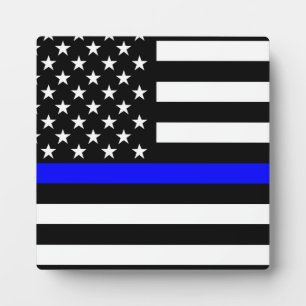 Thin Blue Line Graphic on a US American Flag Plaque