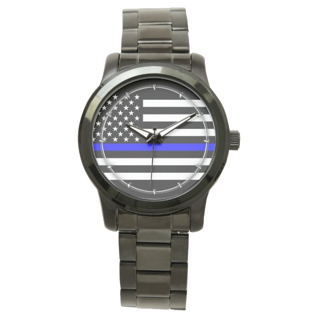 Thin Blue Line Graphic on a US American Flag Watch (Front)