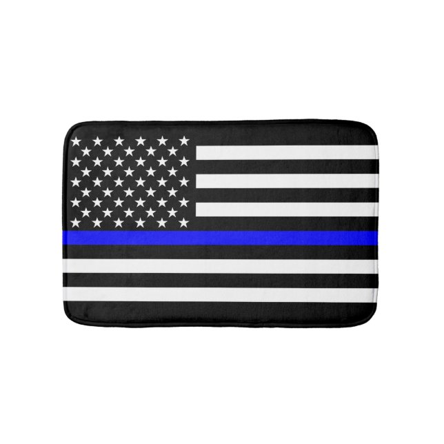 Thin Blue Line Graphic on a US Flag Bath Mat (Front)
