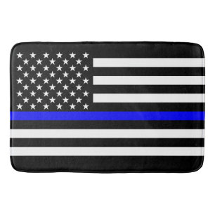 Thin Blue Line Graphic on a US Flag Bath Mat