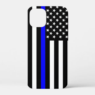 Thin Blue Line Graphic on a US Flag iPhone 12 Mini Case