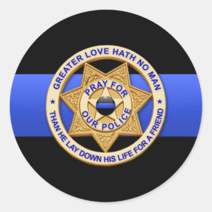 Thin Blue Line Greater Love Badge Classic Round Sticker