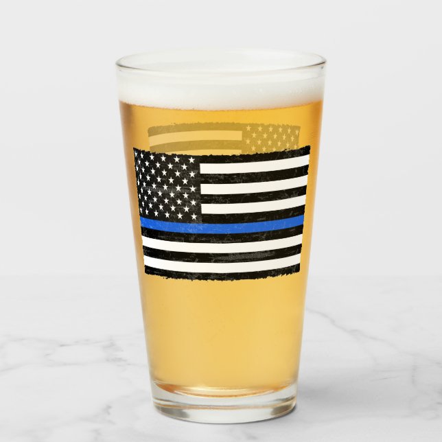 Thin Blue Line Grungy American Flag Glass (Front Filled)