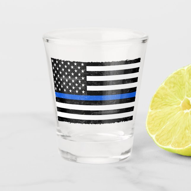 Thin Blue Line Grungy American Flag Shot Glass (Front)