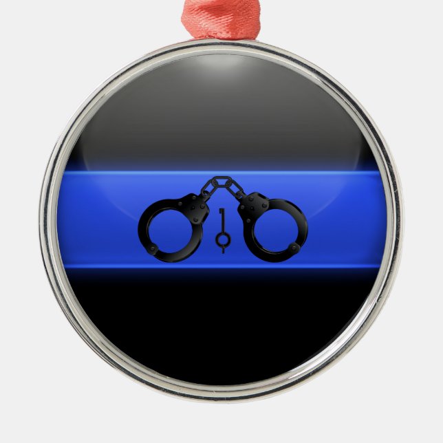 Thin Blue Line Handcuffs and Key Metal Ornament (Front)
