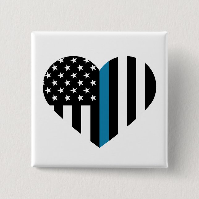Thin Blue Line Heart Shaped Flag 15 Cm Square Badge (Front)
