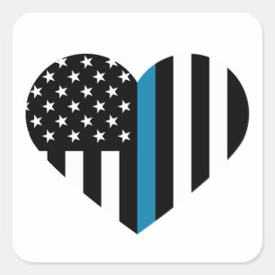 Thin Blue Line Heart Shaped Flag Square Sticker