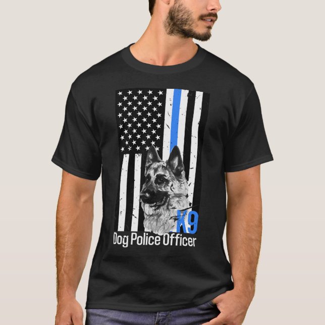 Thin Blue Line K9 German Shepherd Dog Police Offic T-Shirt (Front)