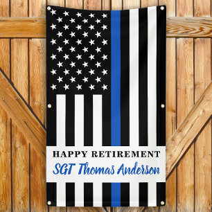 Thin Blue Line Law Enforcement Happy Retirement Banner