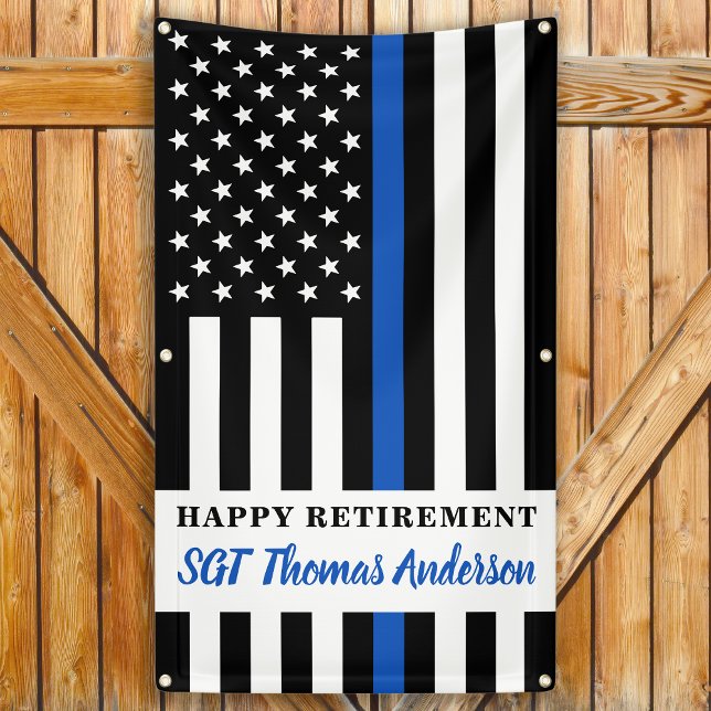 Thin Blue Line Law Enforcement Happy Retirement Banner (Creator Uploaded)