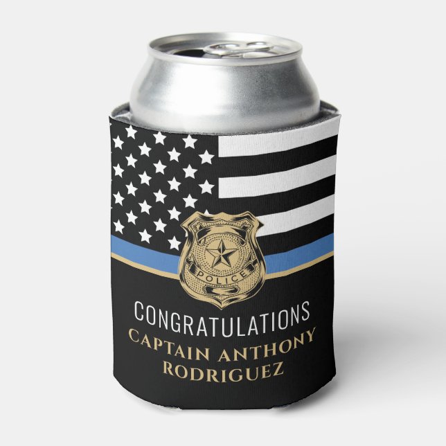Thin Blue Line Law Enforcement Police Retirement Can Cooler (Can Front)