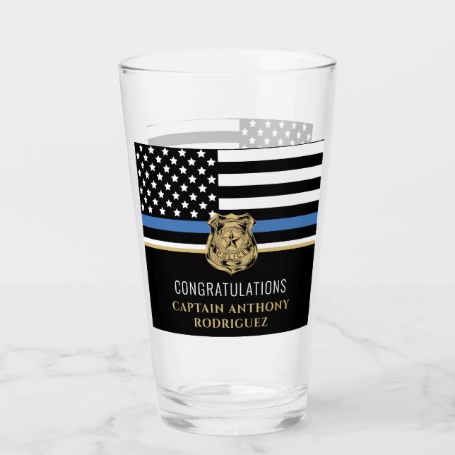 Thin Blue Line Law Enforcement Police Retirement Glass (Front)