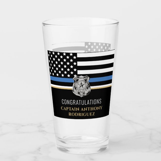 Thin Blue Line Law Enforcement Police Retirement Glass (Front)