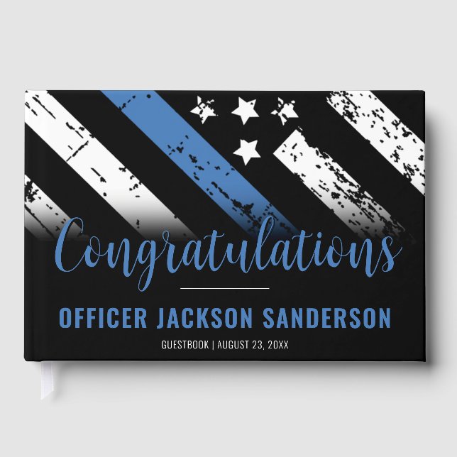 Thin Blue Line Law Enforcement Police Retirement Guest Book (Front)