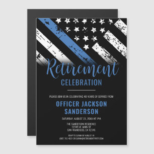 Thin Blue Line Law Enforcement Police Retirement Magnetic Invitation