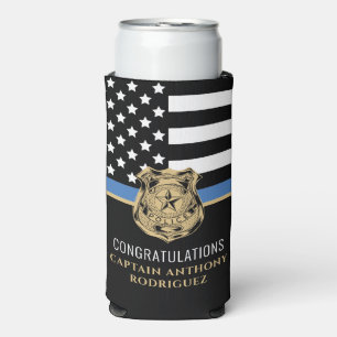 Thin Blue Line Law Enforcement Police Retirement Seltzer Can Cooler
