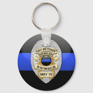 Thin Blue Line & Lest We Forget Badge Key Ring