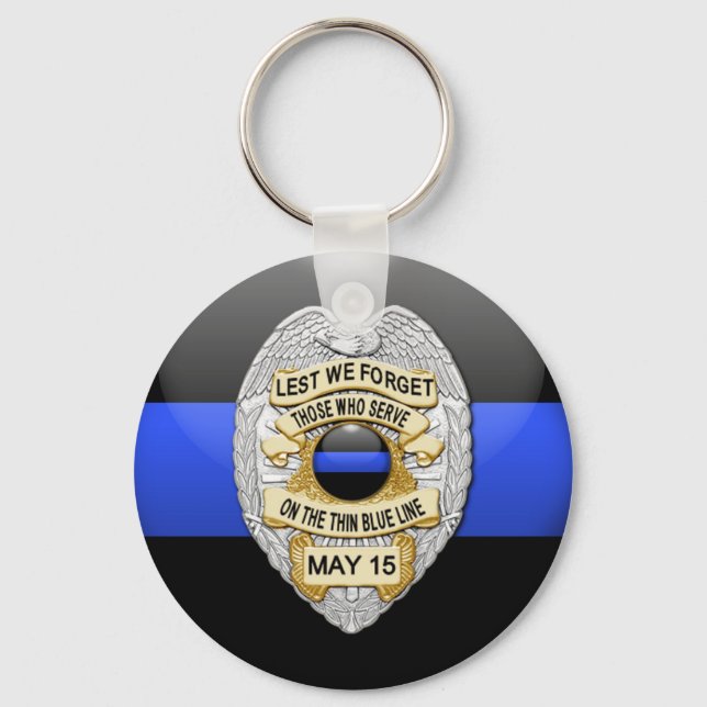 Thin Blue Line & Lest We Forget Badge Key Ring (Front)
