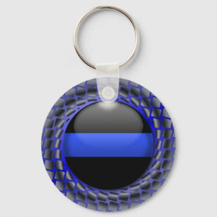 Thin Blue Line Medallion Key Ring