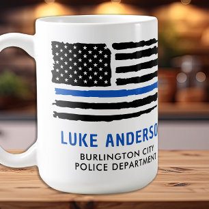 Thin Blue Line Modern Personalised Police Officer  Coffee Mug