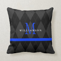 Thin Blue Line Monogram Black Argyle Pattern