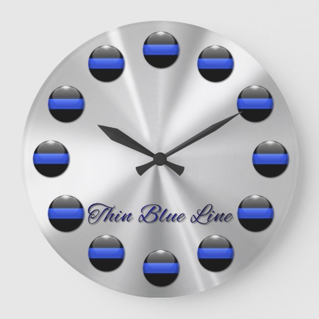 Thin Blue Line Numerals Large Clock (Front)