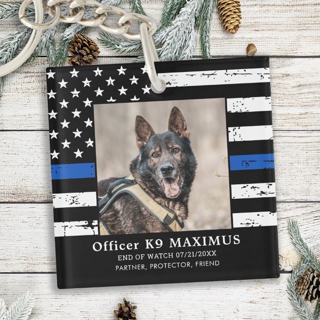 Thin Blue Line Officer K9 Police Dog Memorial Key Ring (Creator Uploaded)