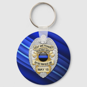 Thin Blue Line - Officers Memorial Badge Key Ring