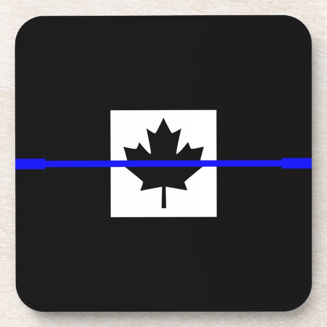 Thin Blue Line on Canadian Flag Decor Coaster (Front)