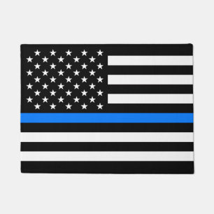 "THIN BLUE LINE on FLAG" Doormat