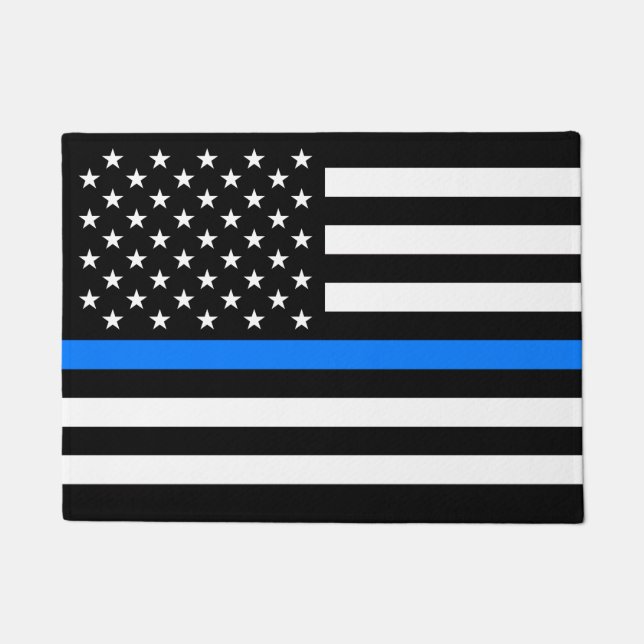 "THIN BLUE LINE on FLAG" Doormat (Front)