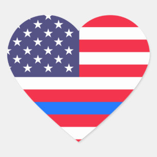 "THIN BLUE LINE ON FLAG" HEART STICKER