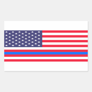 "THIN BLUE LINE ON FLAG" RECTANGULAR STICKER